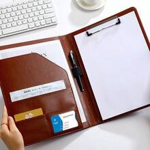 A4 多功能文件夹，PU 皮革文件整理剪贴板，办公用品文件夹，合同，文件，设计师测量簿，商务，返校，学校用品 - 均碼 - 查看 3
