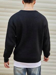 Manfinity CasualKnits Men's Casual Fashion Street Jesus Graphic Loose Pullover Sweater, Autumn/Winter, Grunge Style - Black - View 6