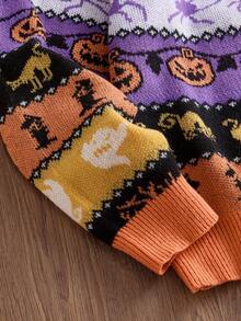 Manfinity VCAY Christmas Pumpkin & Spider Graphic Round Neck Casual Sweater For Men, Autumn/Winter - Multicolor - View 4