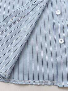 Elamini 1 pieza Camisa de mujer casual de manga larga con botones, estampado de rayas y bordado, estilo minimalista para uso diario, primavera/otoño - Azul - Ver 8