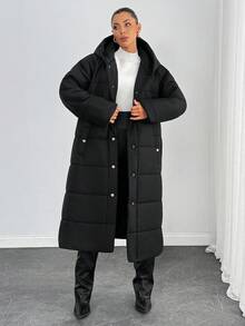 EURMUSE Women,Winter, Winter Coat, Long Lenght, Black - Black - View 3