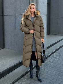 EURMUSE Gesteppter Kunstpelz Kapuzen Damen Daunenjacke, leuchtender Stoff, modisch und warm im Winter