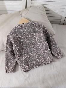 Sparklyn 女童时尚可爱百搭休闲圆领长袖毛衣，采用粗针织绒球纱线，适合秋冬季 - 灰色 - 查看 2