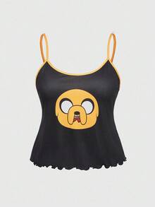 Adventure Time X ROMWE Plus Size Cartoon Dog Print Cami Top & Shorts Pajama Set - Yellow - View 5