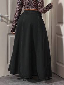 Slaydiva Váy denim dài đi làm thời trang cỡ lớn - màu đen - Xem 8