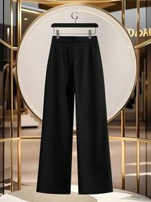 GlowEve 女式优雅口袋装饰高腰阔腿裤 - 黑色 - 查看 2