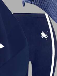 SHEIN Tween Girls' Casual Street Style Vintage College Graphic Sweatshirt And Leggings 2-Piece Set, Navy Blue, Crew Neck, Long Sleeve, Comfortable, Suitable For Autumn/Winter Fall Teen School Clothes 2 Piece Set Girls Sweat Sets Sweat Sets Tweens Comfy Teen Sweat Set Sweatshirt Straight Pants Suit Tween Girl - Multicolor - View 6