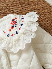 SHEIN Vintaside Kids Babygirl Infant & Baby Girl Winter Embroidered Lapel Long Sleeve Fashionable & Simple Western-Style Jumpsuit. This Jacket Is Perfect For Outdoor Travel, Providing Sufficient Cold Protection. The Style Is Fashionable And Practical. Fall