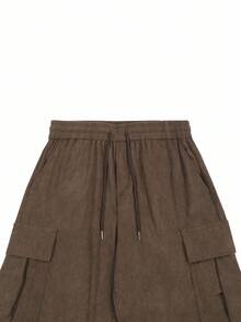 Claim Dot Men's Loose Fit Solid Color Casual Corduroy Cargo Pants, Versatile Outdoor Brown Oversized Sweatpants , Fall/Winter