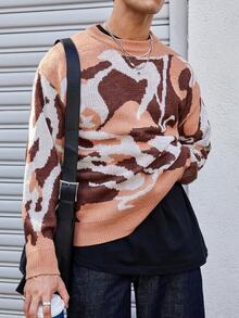 Manfinity CasualKnits 男士休闲撞色宽松圆领毛衣，秋冬 - 彩色 - 查看 5