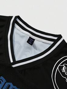 ROMWE MEN Prep 男士休闲 V 领 97 图案印花网眼 T 恤，适合秋季 - 彩色 - 查看 5