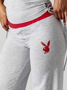 Missguided x Playboy Christmas Wide Leg Heathered Jersey Pants With Logo - Grey - View 5