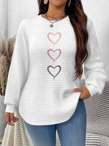 EMERY ROSE Ombre Pink Heart Graphic Casual Minimalist Plus Size Waffle Sweatshirt, Suitable For Fall/Winter - Multicolor - View 1