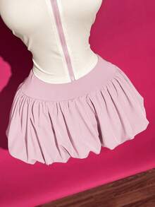 Slaydiva 2025春夏新款休闲街头Y2K可爱嘻哈风绿色撞色拉链外套+蓬松泡泡裙两件套，适合复活节、音乐节、日常穿着、派对、圣诞节、情人节、约会、海滩、邮轮、狂欢节 - 粉色 - 查看 4