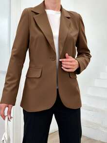 EURMUSE Women's Solid Color Suit Lapel Collar Daily Jacket - Camel - View 6