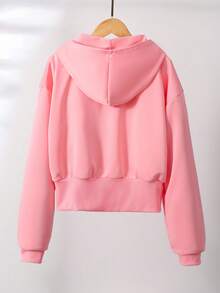 少女甜美又个性的蝴蝶印花短款拉链卫衣，春秋/秋冬款 - 粉色 - 查看 2