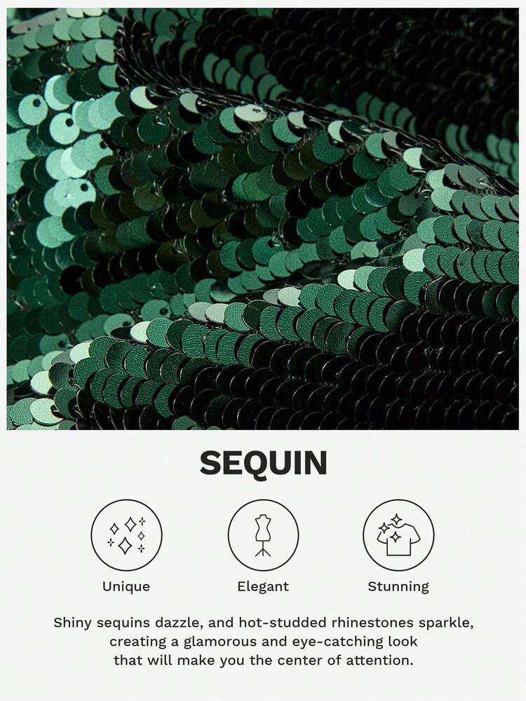 SHEIN Maija Women's Olive Green Sequin Fashion Catching All-Season Versatile Loose Fit A-Line High Waist Straight Hem Skirt, Suitable For Business, Casual, Office, Low-Key Elegant Urban Commuter, Magazine Editor Same Style, Urban Social, Vacation, Summer Going Out Graduation