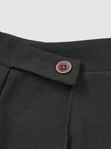 SHEIN MOD 大码高腰喇叭黑色长裤，圣诞休闲裤，适合音乐会、奢华、拉斯维加斯、优雅、办公场合。 - 黑色 - 查看 5