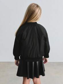 Maija Kids Young Girl Solid Black Casual Zip-Up Jacket Fall Winter - Black - View 2