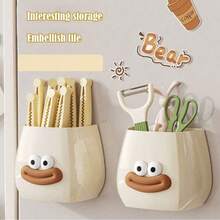 Cute Magnetic Big-Mouth Pen Holder - DIY Desktop Storage Box, Office Decor, Refrigerator Door Hanging Storage Back To School - Multicolor - View 3