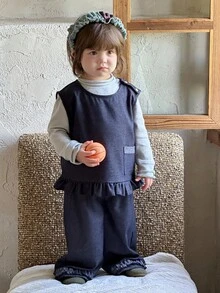 DAZY Toddler Girls' Korean Style Casual Sleeveless Vest And Wide Leg Jeans 2 Pieces Set - Blue - View 3