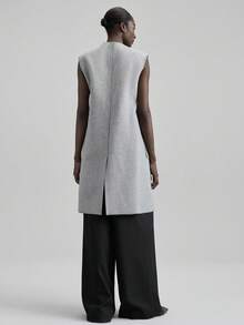 Ontre 2025新款无袖灰色羊毛混纺毛毡外套，现代都市风，简约休闲商务通勤，适合秋季 - 淺灰色 - 查看 3