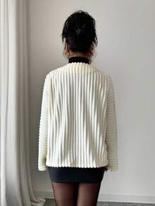 Elenzga 25-30+ 休闲聚会秋冬条纹毛绒圆领长袖优雅女士夹克 - 杏色 - 查看 2