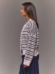 MUSERA Oversized Ribbed Knit Stripe Cardigan Occasion Going Out Night Out Winter Cute Date Night Cosy - Multicolor - View 4