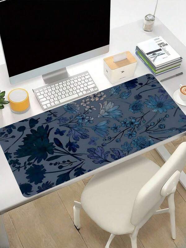 1PC Blue Flower Mouse Pad Aesthetic Design Large Desk Mat With Nature Non-SlipDesk Pad Keyboard Pad, For Work Game Office Home Woman Friend Gifts Back To School Gaming Mouse Pad
