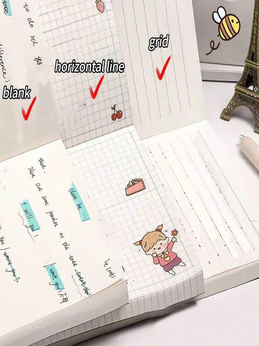 A6 Thicker Vintage Notebook, 128 Sheets, Ruled/Grid/Blank, Practical For Students,School Supplies,Back To School - Multicolor - View 1