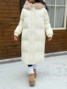 Muchica Christmas New Winter Clothes Dopamine Inspired Collegiate Style Women Padded Coat Women Winter Coats Long Winter Jacket Women Long Puffer Coat Women - Apricot - View 4