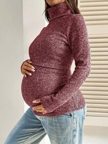 SHEIN Top d'allaitement décontracté à col roulé, manches longues, couleur unie, automne