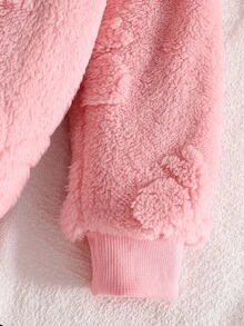 2pcs Young Girl' Soft Plush Bow Decor Long Sleeve Top And Pants Pajama Set