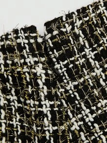 Sweetra 大码优雅粗花呢 A 字开衩裙 - 黑與白 - 查看 4