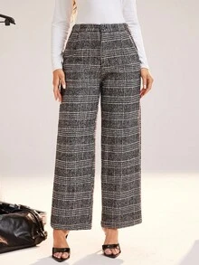 SHEIN Unity Quần ống rộng cạp chun cài nút họa tiết răng sói cho nữ - Xám - Xem 1