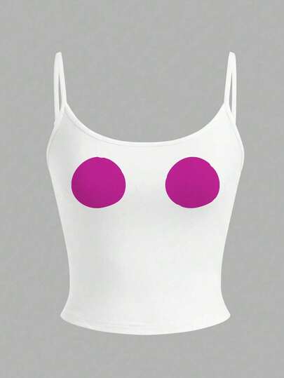 Mean Girls | SHEIN Women's Summer Casual Colorblock Polka Dot & Letter Graphic Fitted Cropped Camisole Top