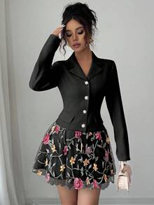 GlowEve Đầm cổ sơ mi thêu hoa thanh lịch cỡ chuẩn dành cho nữ - màu đen - Xem 5