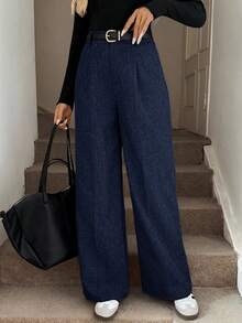 Easowa Damskie spodnie casualowe w jednolitym kolorze, plisowane, z kieszeniami, jesień/zima