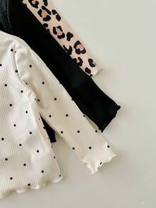 SHEIN 3 件 Babygirl 休闲百搭针织豹纹波点图案长袖上衣 - 彩色 - 查看 6