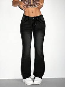 SHEIN Unity 女式喇叭裤，带口袋，休闲百搭 - 黑色 - 查看 3