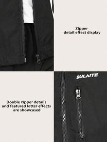 Manfinity Sport Polished Men's Casual Sports Stand Collar Zip-Up Front Print Design Versatile Sports Stylish Jacket, Autumn/Winter - Black - View 3