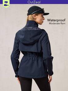 OutZeal Women Water-Resistant Windproof High Collar Outdoor Shell Jacket Winter Fall Hiking Camping - Navy Blue - View 1