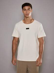 Musero Men Short Sleeve Fitted Style T-Shirt Central Chest Patch Summer SPRING - Apricot - View 1