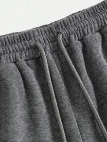 SHEIN Girlism 少女针织花卉印花抽绳口袋宽松休闲运动裤 - 深灰色 - 查看 3