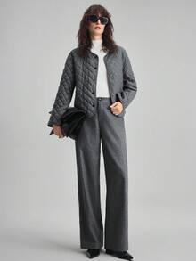 Ontre 2026春夏羊毛混纺派对及情人节西装裤，女士宽松阔腿裤，商务休闲，优雅女士春夏装，灰色