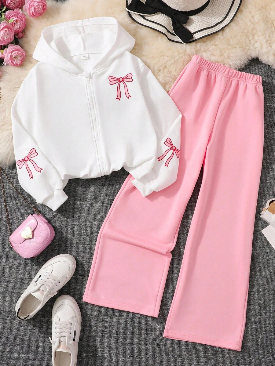SHEIN Mädchen Einfarbiges Stern Besticktes Hoodie Set, Herbst/Winter - Verschiedenfarbig - Übersicht 1