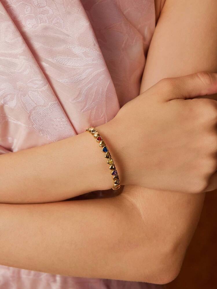 18K GOLD PLATED COLORFUL HEART BRACELET FOR WOMEN