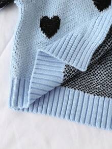 Sparklyn Girls' Heart Pattern Handmade Bow Knitted Long Sleeve Sweater Bow Clothes Bows Shirt Cute Tops Teen Cute Clothes Cardigan Young Girls Black And Blue Blue Heart Sweater Heart Cardigan Bow Sweater Cute Cropped Cardigan - Baby Blue - View 5