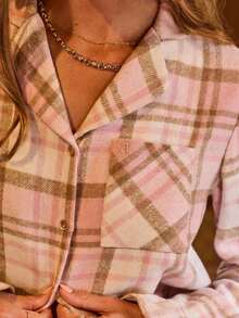 Aralina Sleepwear Women's 2pcs Plaid Print Flannel Checkered Collared Buttton Down Long Sleeve Shirt And Shorts Matching Set With Ruffle Hem Detail , Flannel Pajamas , Cute Cosy Christmas Pajamas