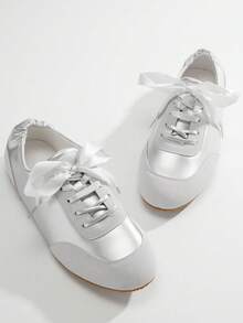 Solezae 女士薄底系带芭蕾运动鞋——轻松融合街头时尚与芭蕾舞优雅 - 淺灰色 - 查看 2